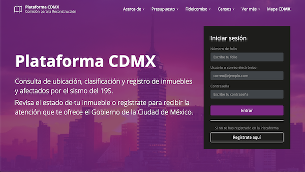 Plantilla del sitio web para publicación de datos, información y atención de los afectados por el sismo del 19S en la Ciudad de México.